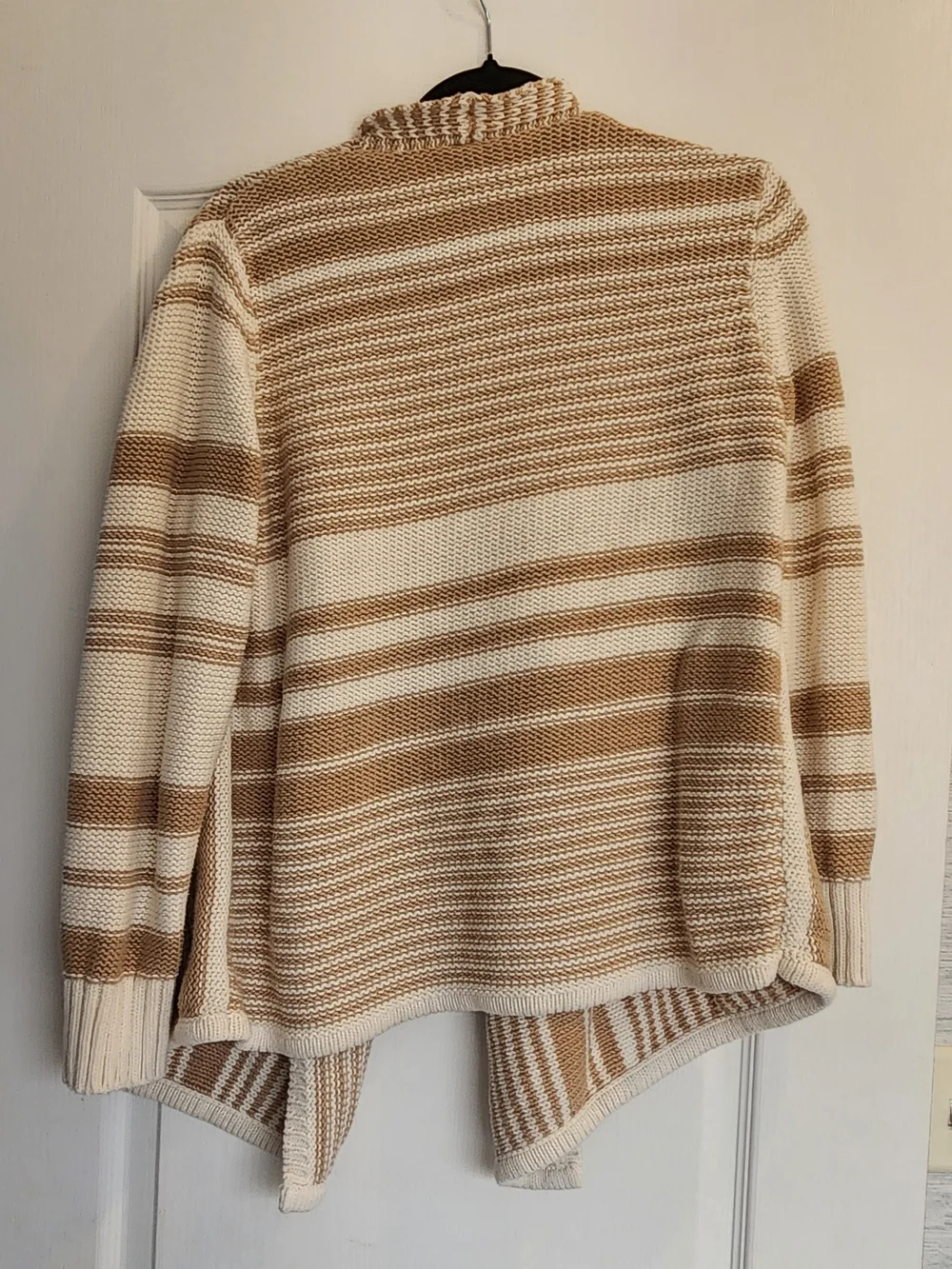 Ann Taylor Factory Beige and Cream Open-Front Knit Cardigan L Euc